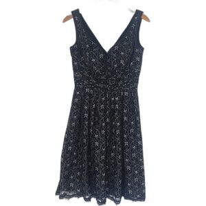 Adrianna Black Lace Overlay Fit & Flare Sleeveless Formal Cocktail Dress Size 4